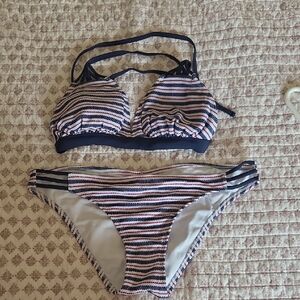 Xhilaration Striped Navy and Red Bikini